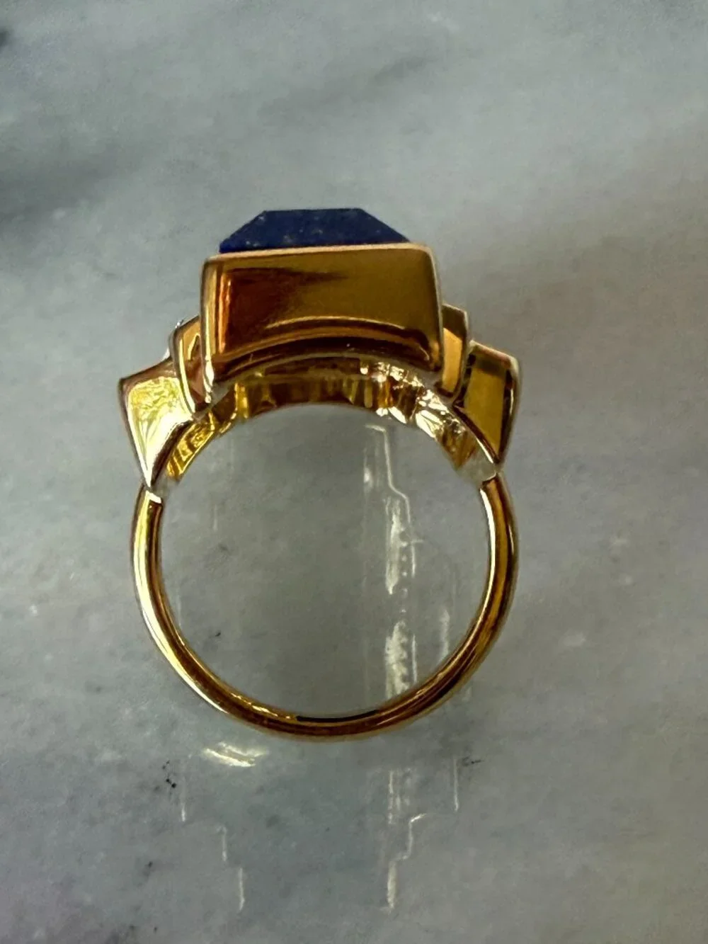 NIB WOW Art Deco Lapis & White Topaz Enamel in 18kt Gold Over Sterling - 5 -5.25
